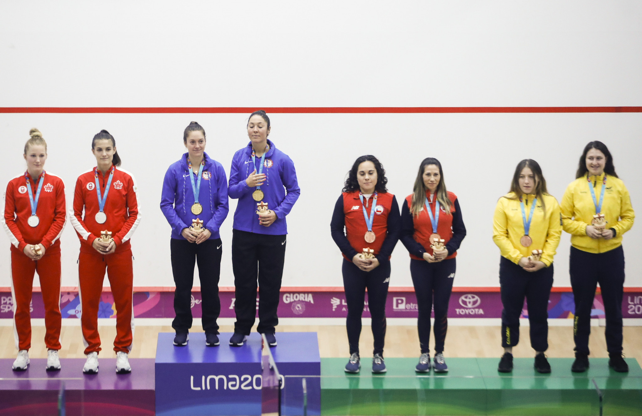 It was a family affair in the women's squash doubles, with Amanda and Sabrina Sobhy of the United States winning gold and Colombia's Laura and Maria Tovar Perez receiving bronze ©Lima 2019 