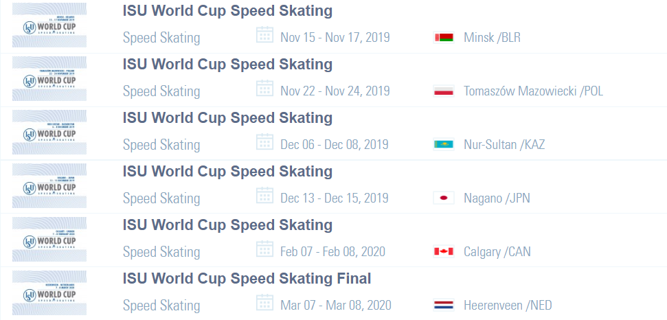 The 2019-2020 ISU Speed Skating World Cup season will be made up of six stops  ©ISU
