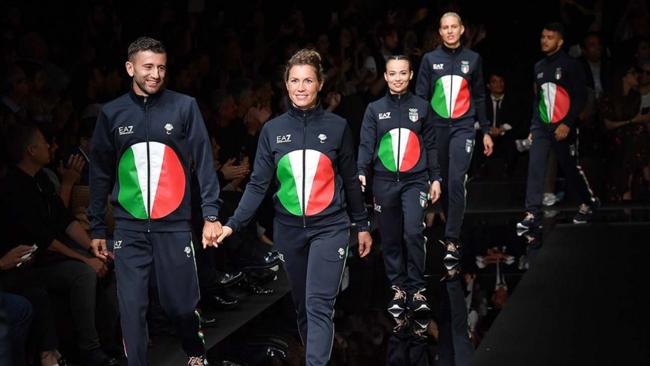 Athletes took over the Milan runway as Giorgio Armani unveiled the Italian uniform for the 2020 Olympic and Paralympic Games in Tokyo ©Getty Images