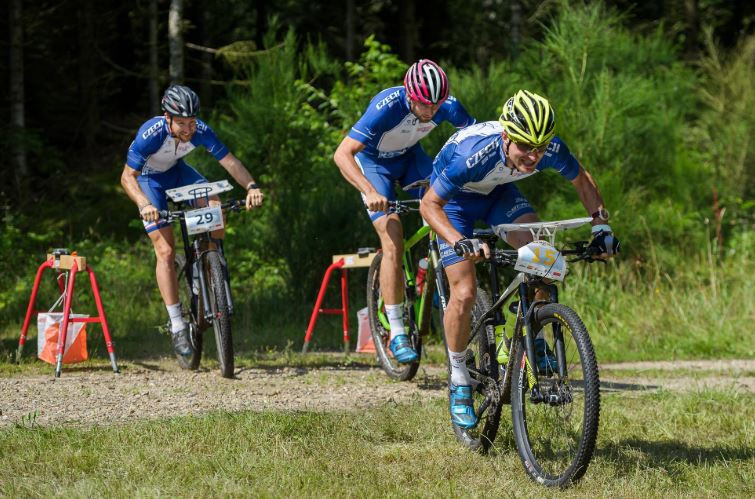 The Czech Republic claimed the top three positions in the men's mass start at the World Mountain Bike Orienteering Championships in Denmark ©IOF 