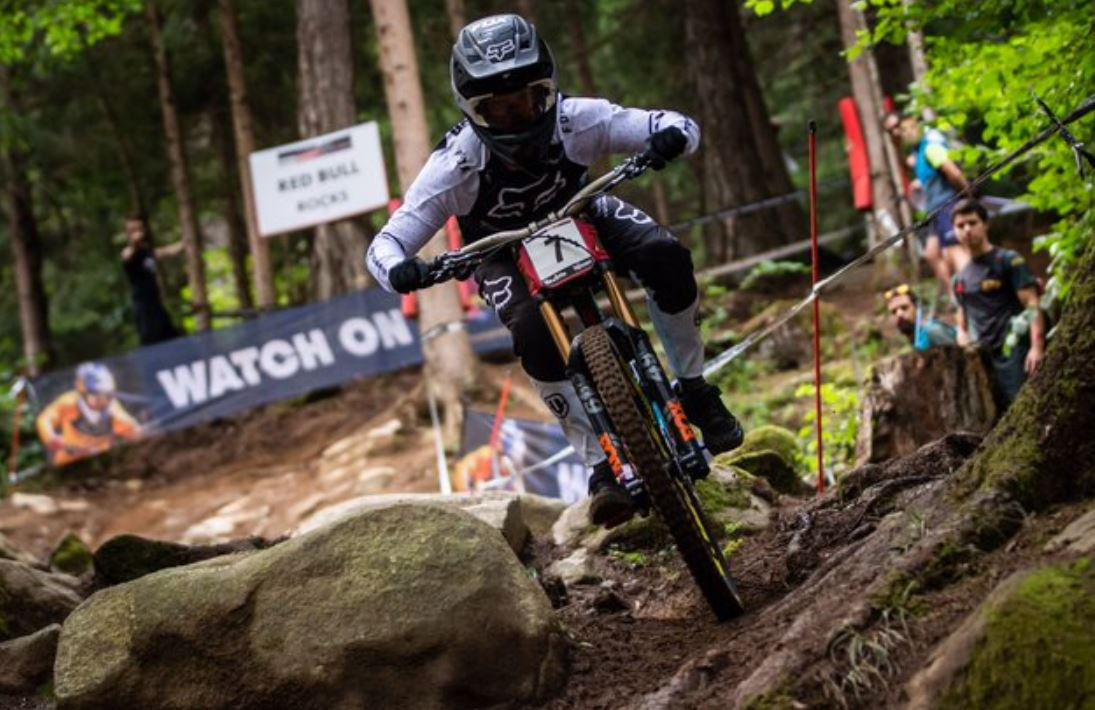 Briton Laurie Greenland won the men's downhill title at the International Cycling Union Mountain Bike World Cup in Val di Sole ©UCI  
