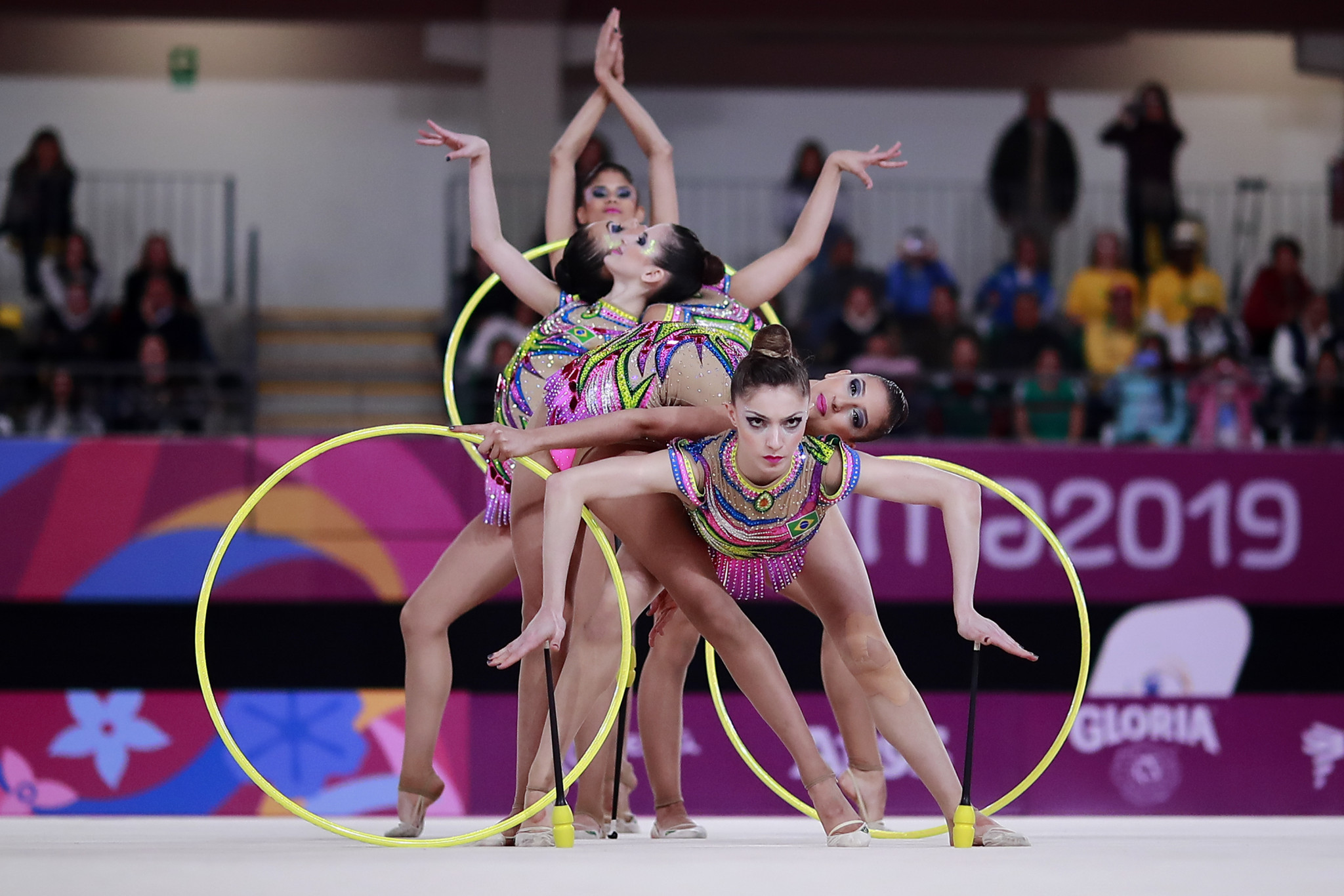 Brazil also enjoyed success in rhythmic gymnastics, winning the three hoops and two pairs of club group competition ©Lima 2019