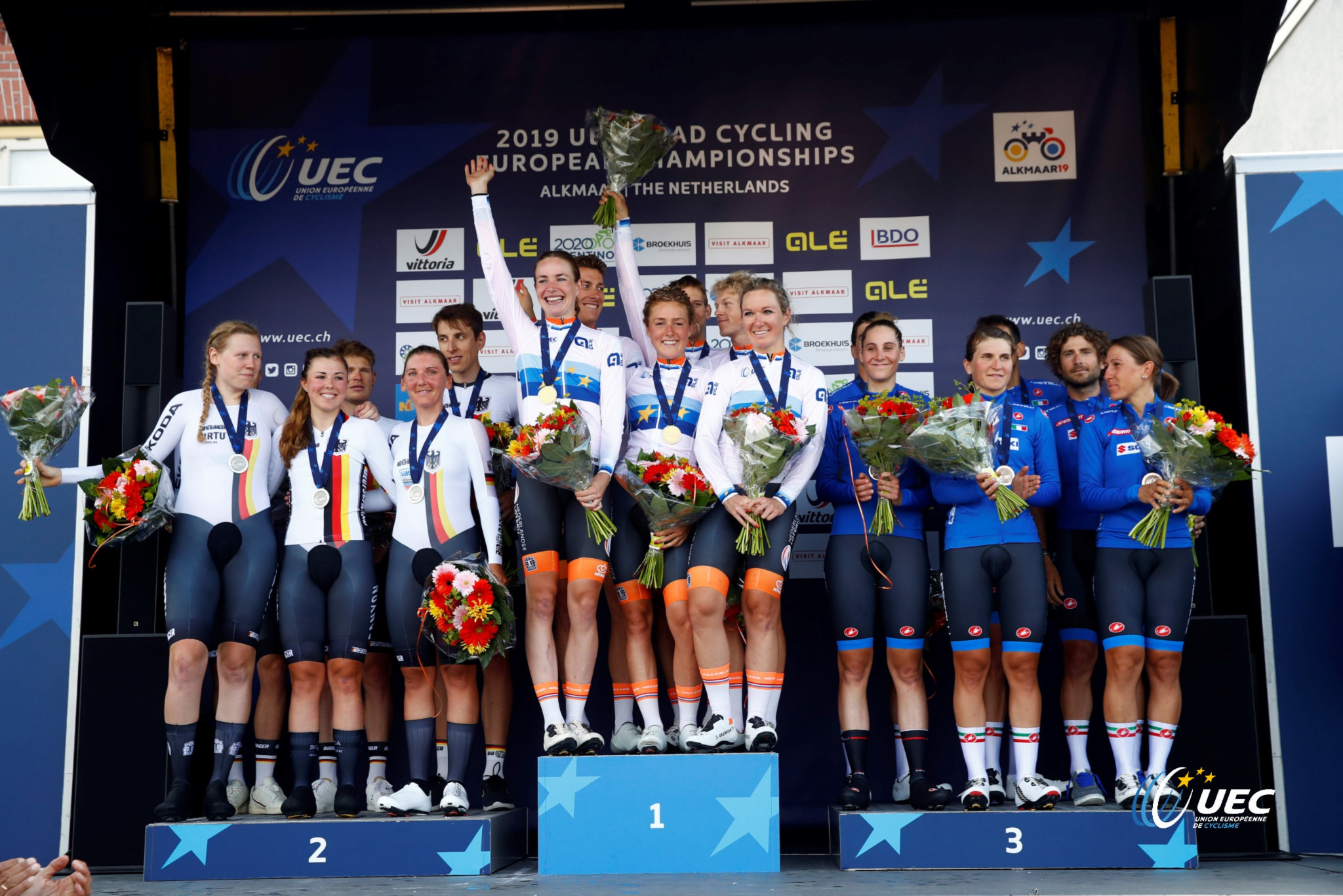 Netherlands have won the first ever mixed relay team time trial at a competitive cycling event ©Twitter/UEC Cycling