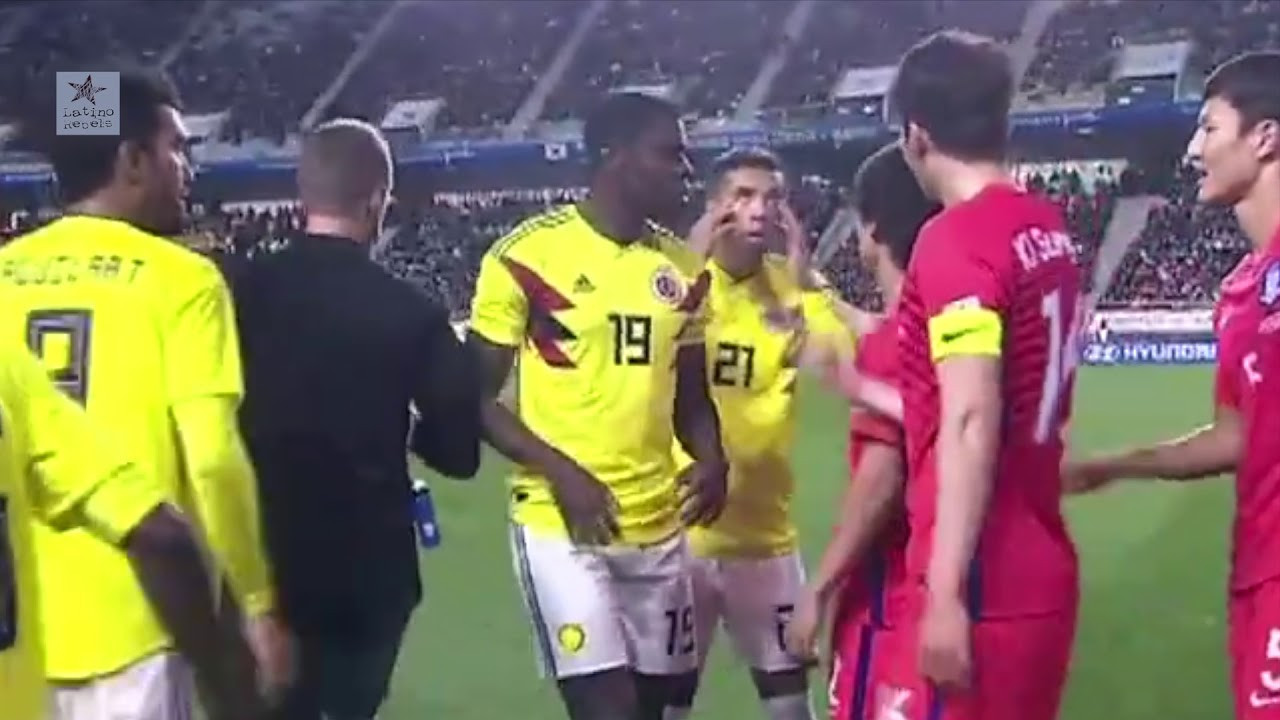 Colombia's Edwin Cardona was warned by FIFA for making racist gestures during a friendly with South Korea in November 2017, an action he later apologised for on Twitter ©YouTube