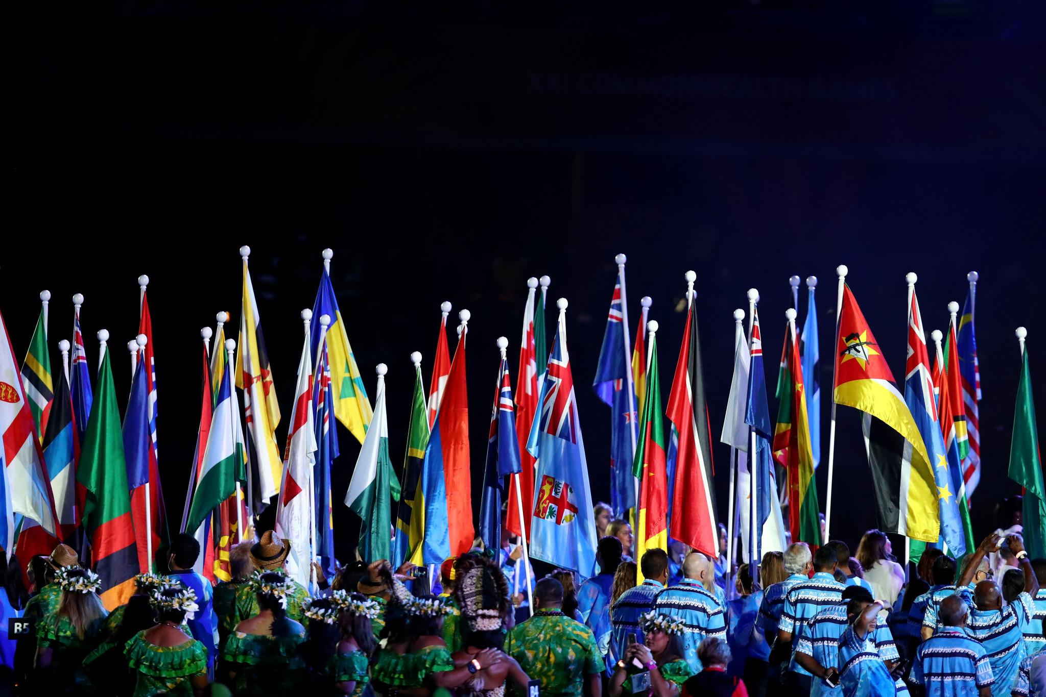 Flags of competing countries are seen during the Opening Ceremony for the Gold Coast 2018 Games ©Getty Images