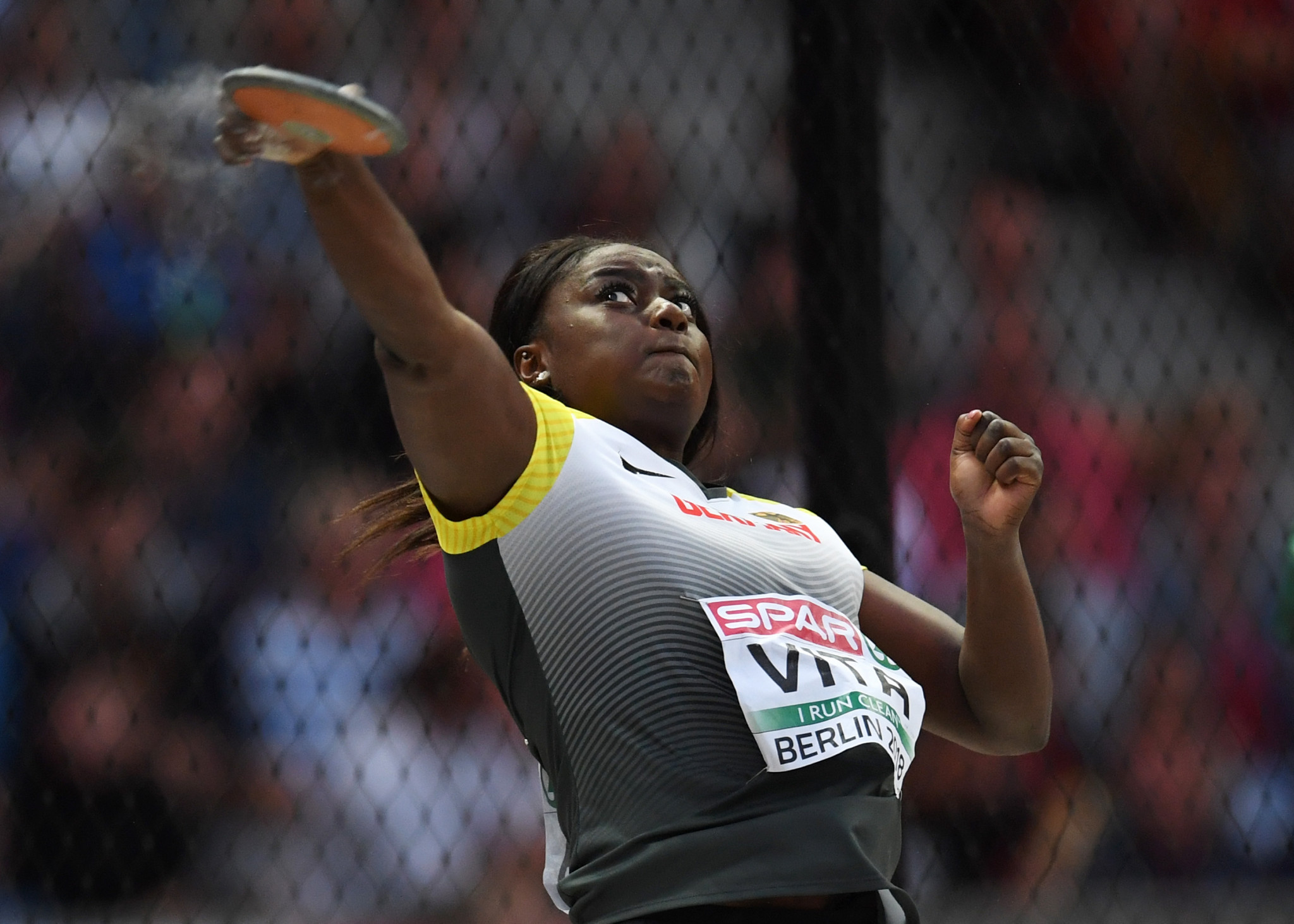 Claudine Vita secured 12 points for Germany by winning the women's discus final in Bydgoszcz ©Getty Images 