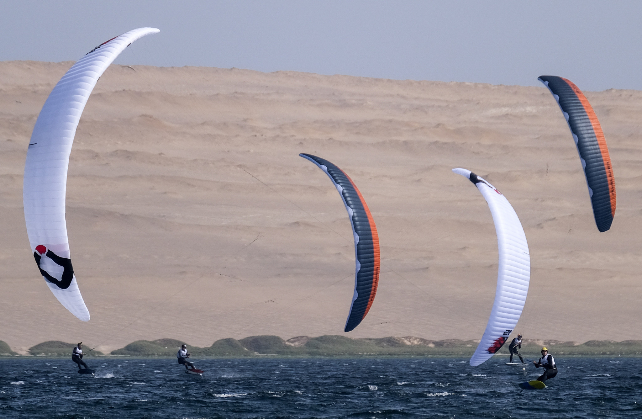 Sailing continued to take place, with competitors in the open windsurfing taking to the water ©Lima 2019