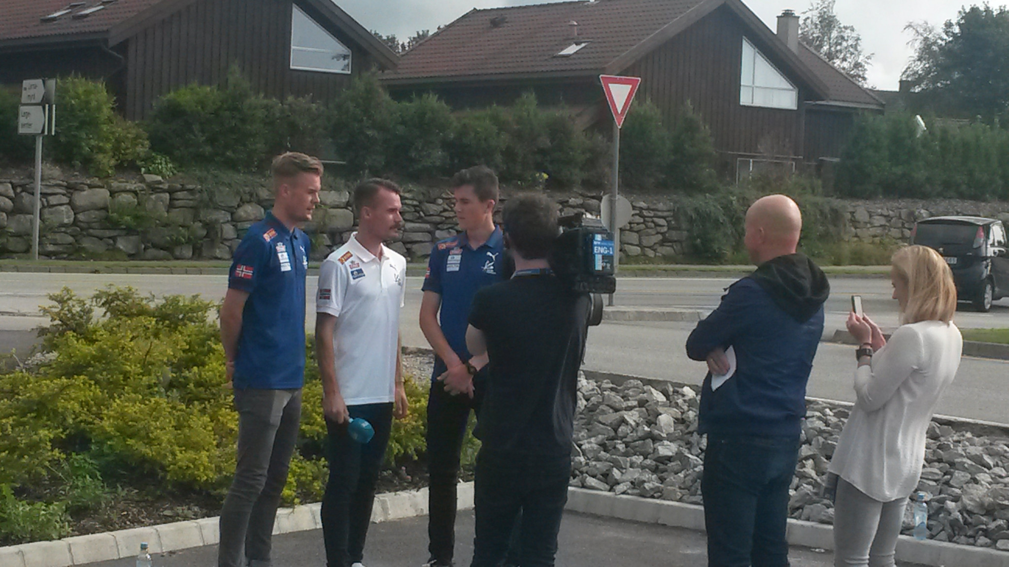 The Brothers Ingebrigtsen - from left, Filip, Henrik and Jakob - prepare to do their thing for Norwegian TV ©ITG