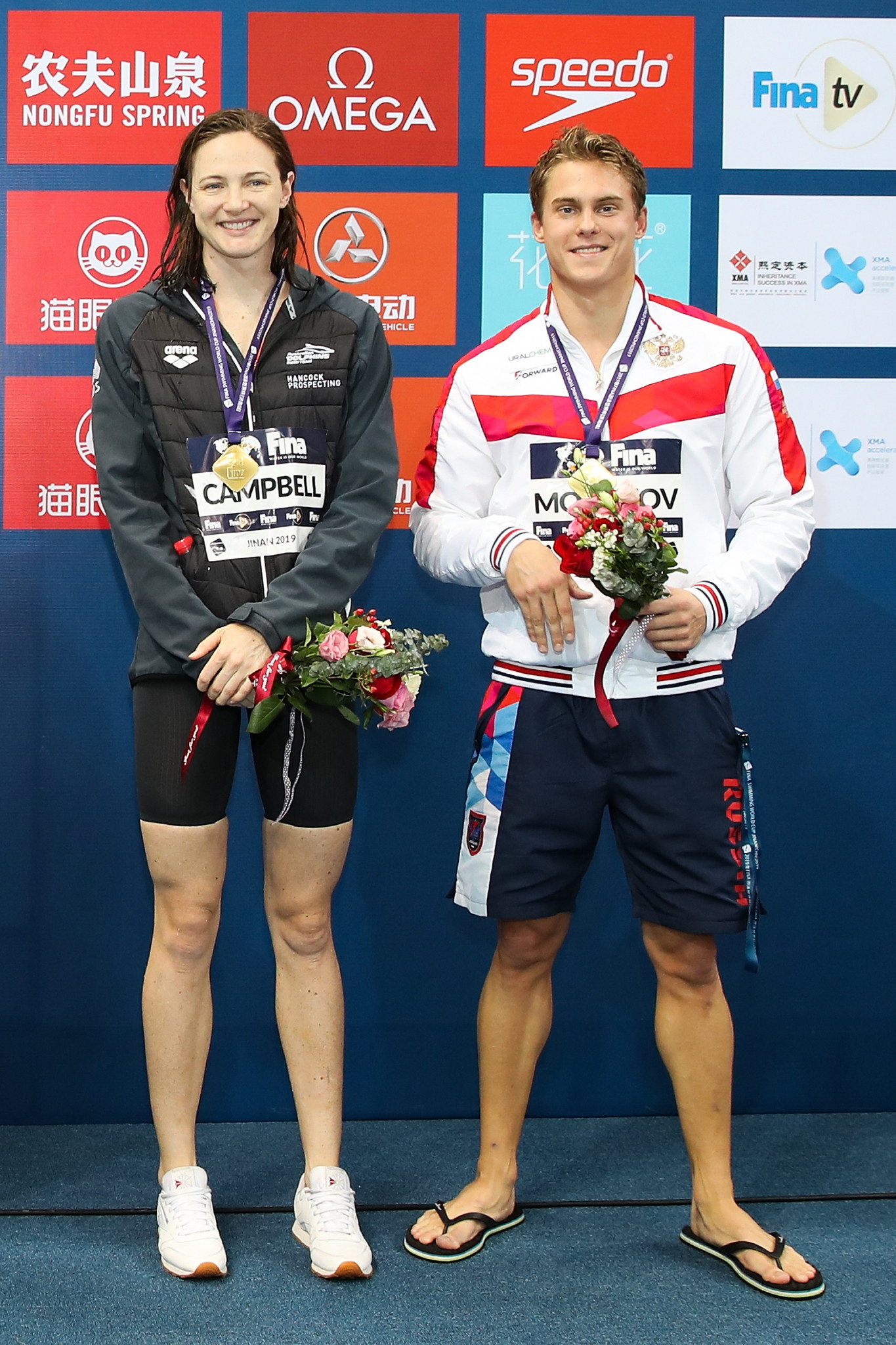 Cate Campbell of Australia and Russian Vladimir Morozov lead the standings ahead of the competition in Singapore ©Getty Images