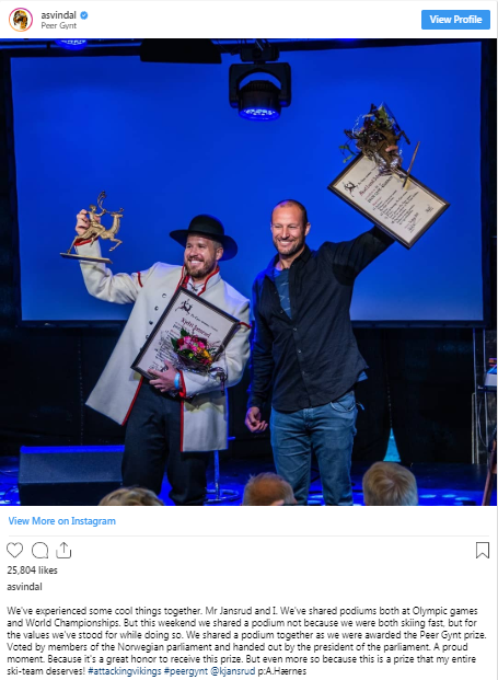 Aksel Lund Svindal took to Instagram to express his delight at winning the award ©asvindal/Instagram
