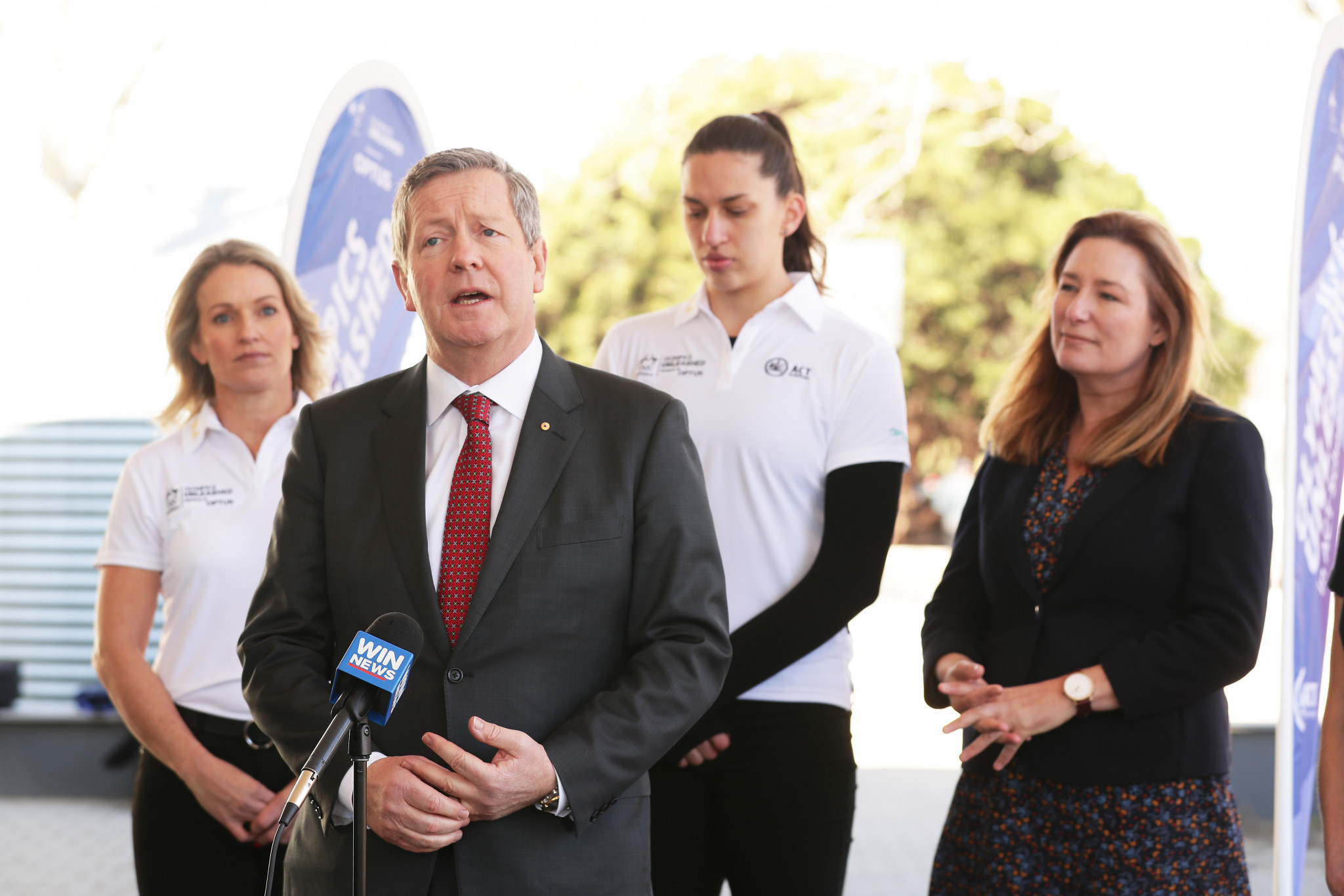 Australia Olympic Committee chief executive Matt Carroll speaks during the Olympic Unleashed unveiling at Ainslie School in Canberra ©Getty Images
