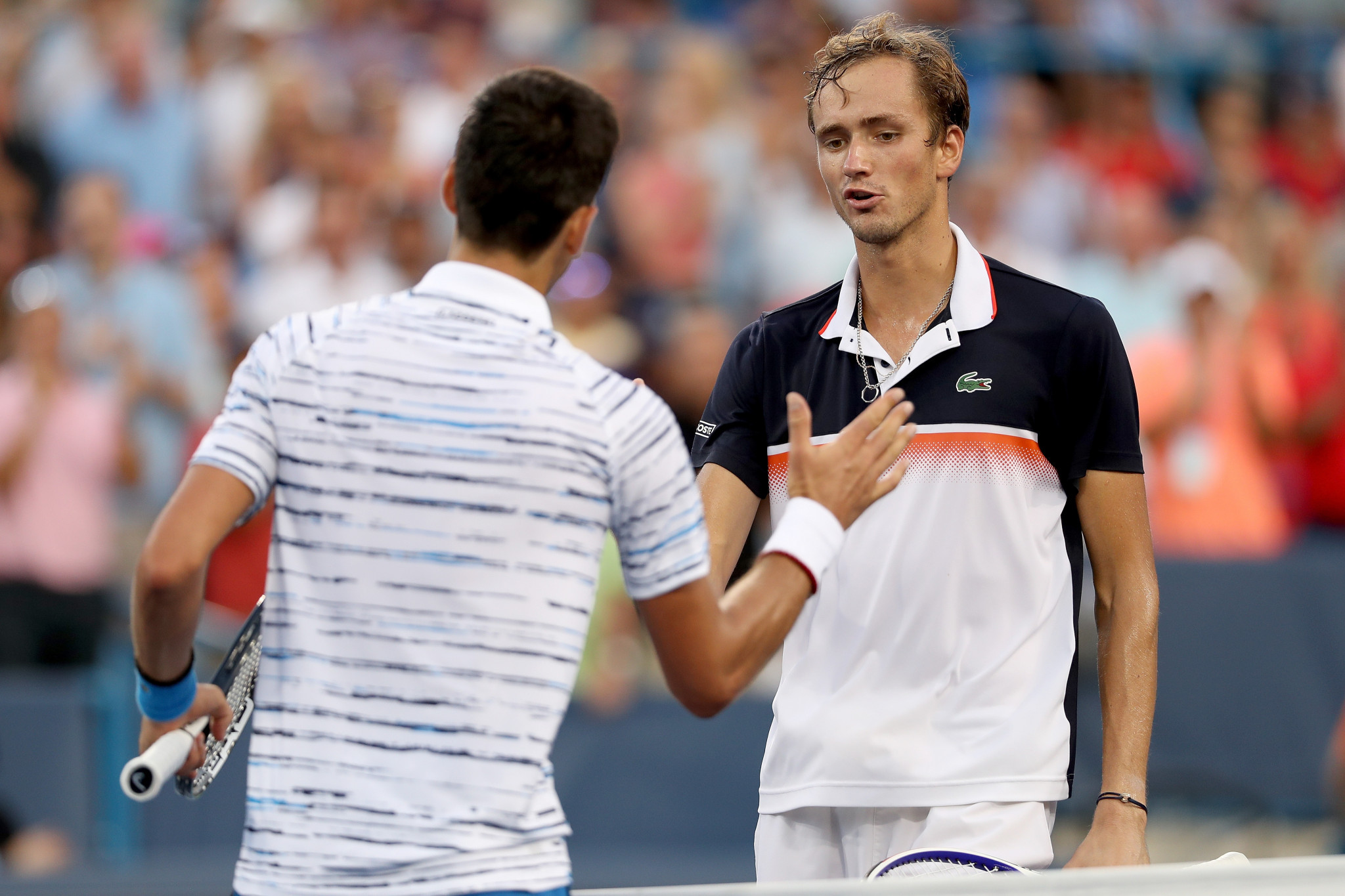 Serbian Novak Djokovic congratulates Daniil Medvedev of Russia after losing their semi-final clash ©Getty Images
