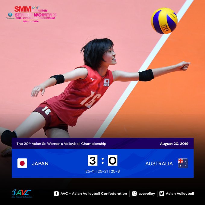 Holders Japan secured their place in the second round of the Asian Women's Volleyball Championships with a straight-sets win over Australia in Seoul today ©Asian Volleyball/Twitter