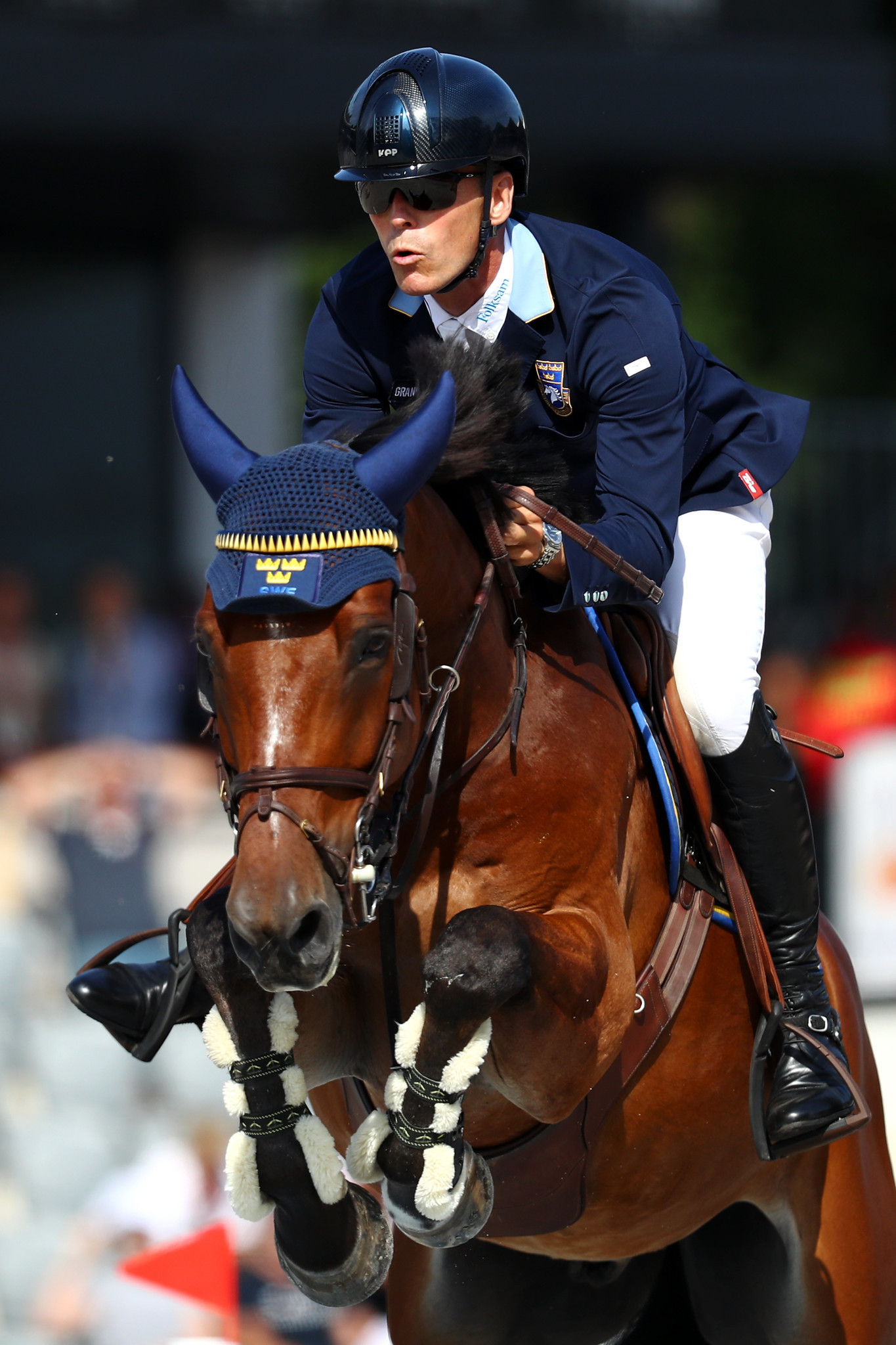 Peder Fredricson of Sweden, with H&M All In, dropped to eighth in the individual competition at Rotterdam Arena ©Getty Images