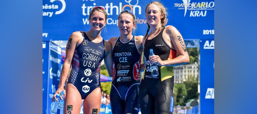 Vendula Frintová of the Czech Republic claimed a second successive World Cup victory in Karlovy Vary ©ITU