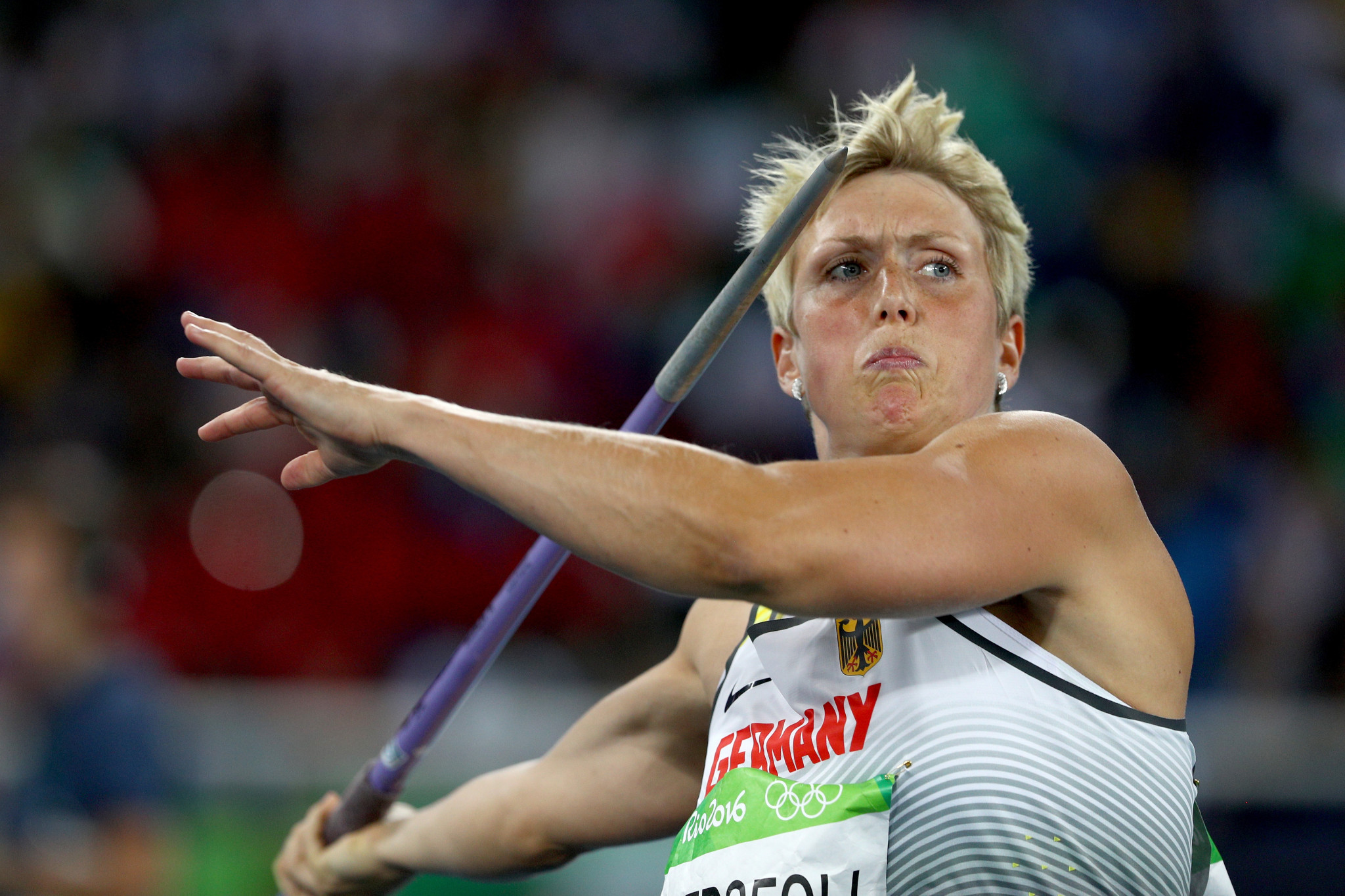 German javelin thrower Christina Obergföll has received her silver medal ©Getty Images