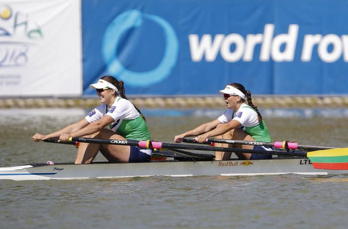 Milda Valčiukaitė and Ieva Adomavičiūtė of Lithuania finished fourth in their World Rowing Championships heat ©World Rowing