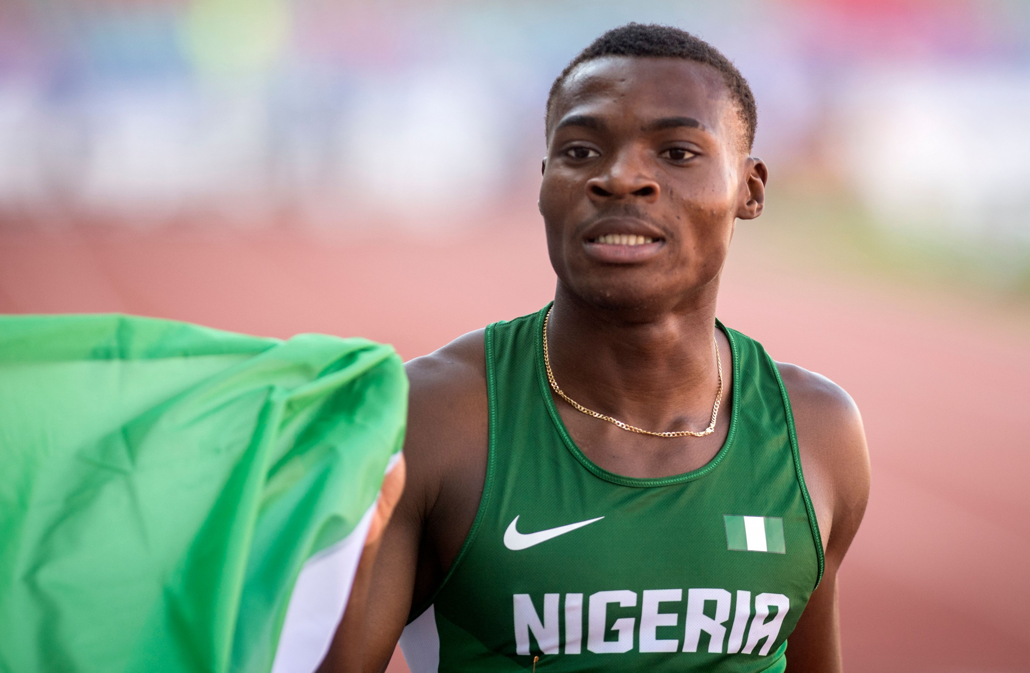 Nigeria's Raymond Ekevwo celebrates 100m victory ©Getty Images
