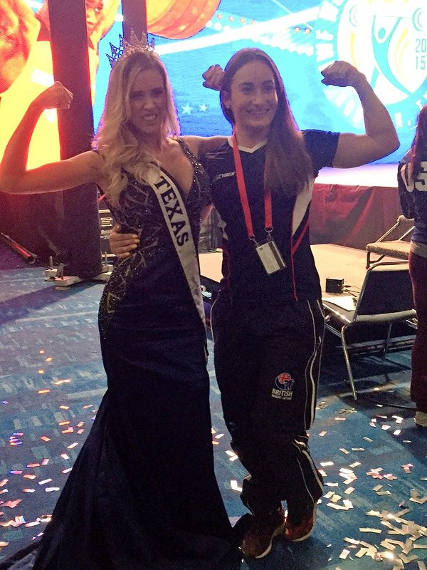 Ms Texas United States posed for photos with athletes after the Opening Ceremony ©IWF/Twitter