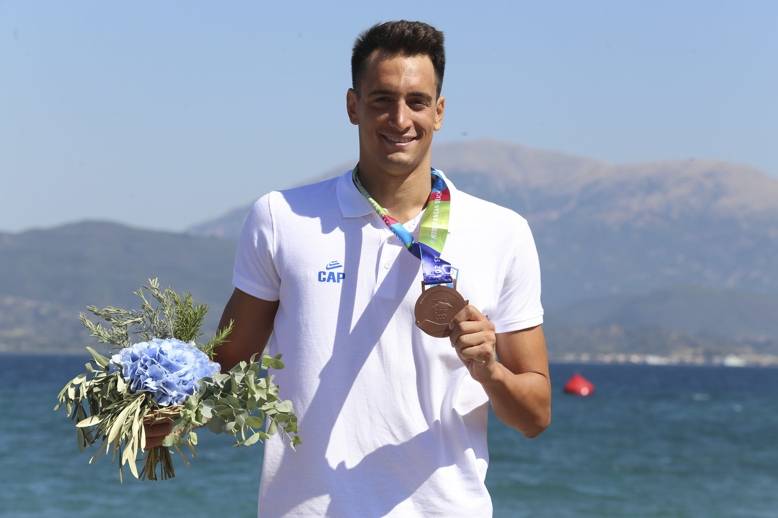 Greece's Georgios Arniakos was the only non-Italian medallist in the 5km open water swimming events after claiming the men's bronze ©Patras 2019