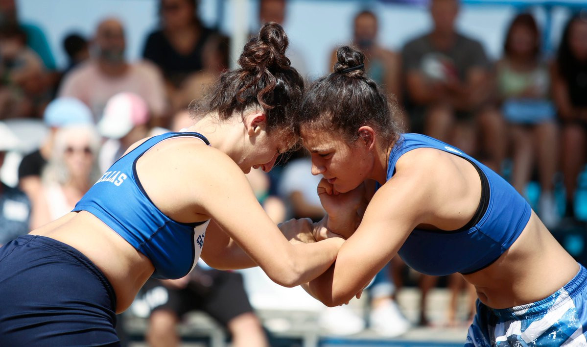 Beach wrestling medals were handed out today ©MBG Patras 2019/Twitter