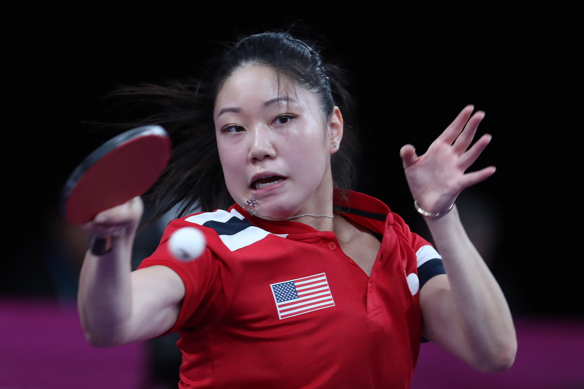 Lily Zhang defeated Brazilians Jessica Yamada and Caroline Kumahara as the United States won the women's team title ©Getty Images