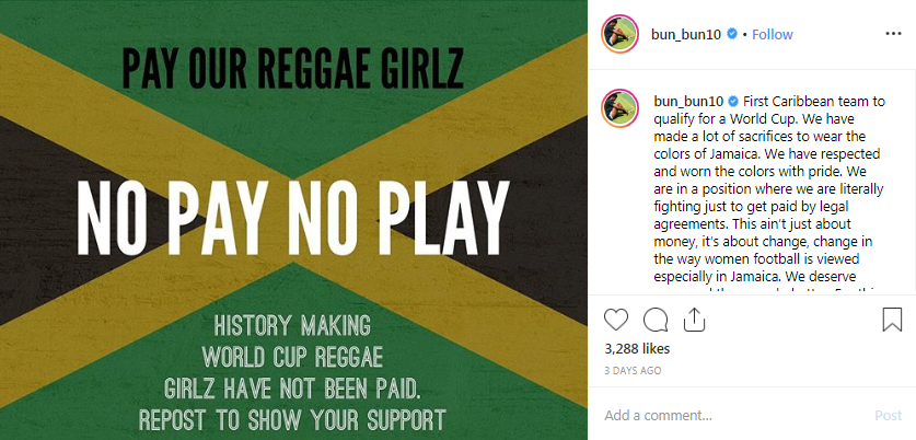 Khadija Shaw highlighted the payment dispute on Instagram ©Instagram