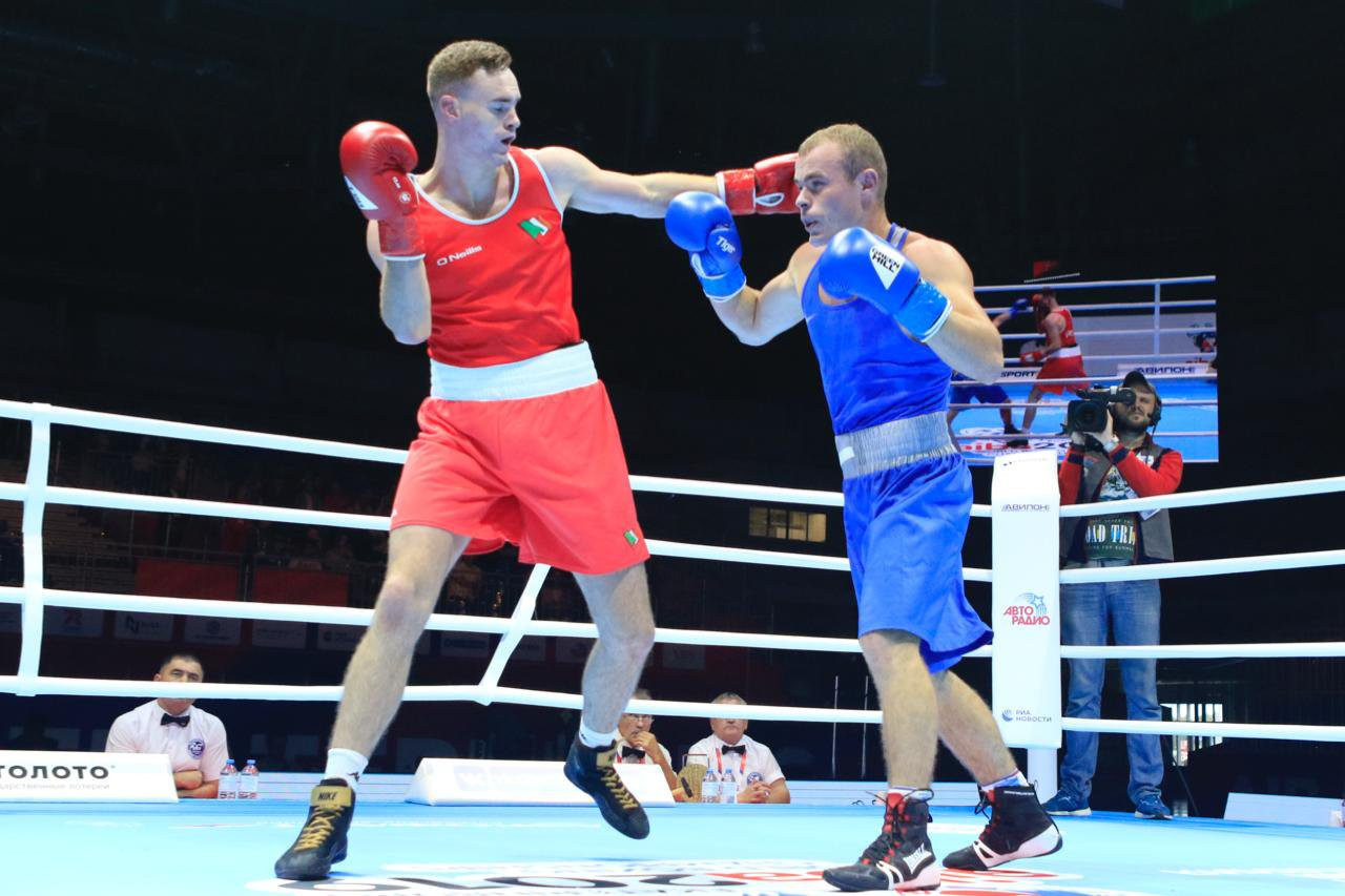 Irish middleweight boxer Michael Nevin overcame Andrei Vreme of Moldova in the first round of the AIBA Men's World Boxing Championships ©Yekaterinburg 2019