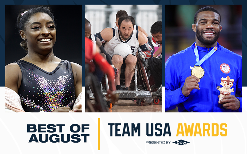 Wrestler Jordan Burroughs, gymnast Simone Biles and the US wheelchair rugby team have earned the Best of August title ©Getty Images
