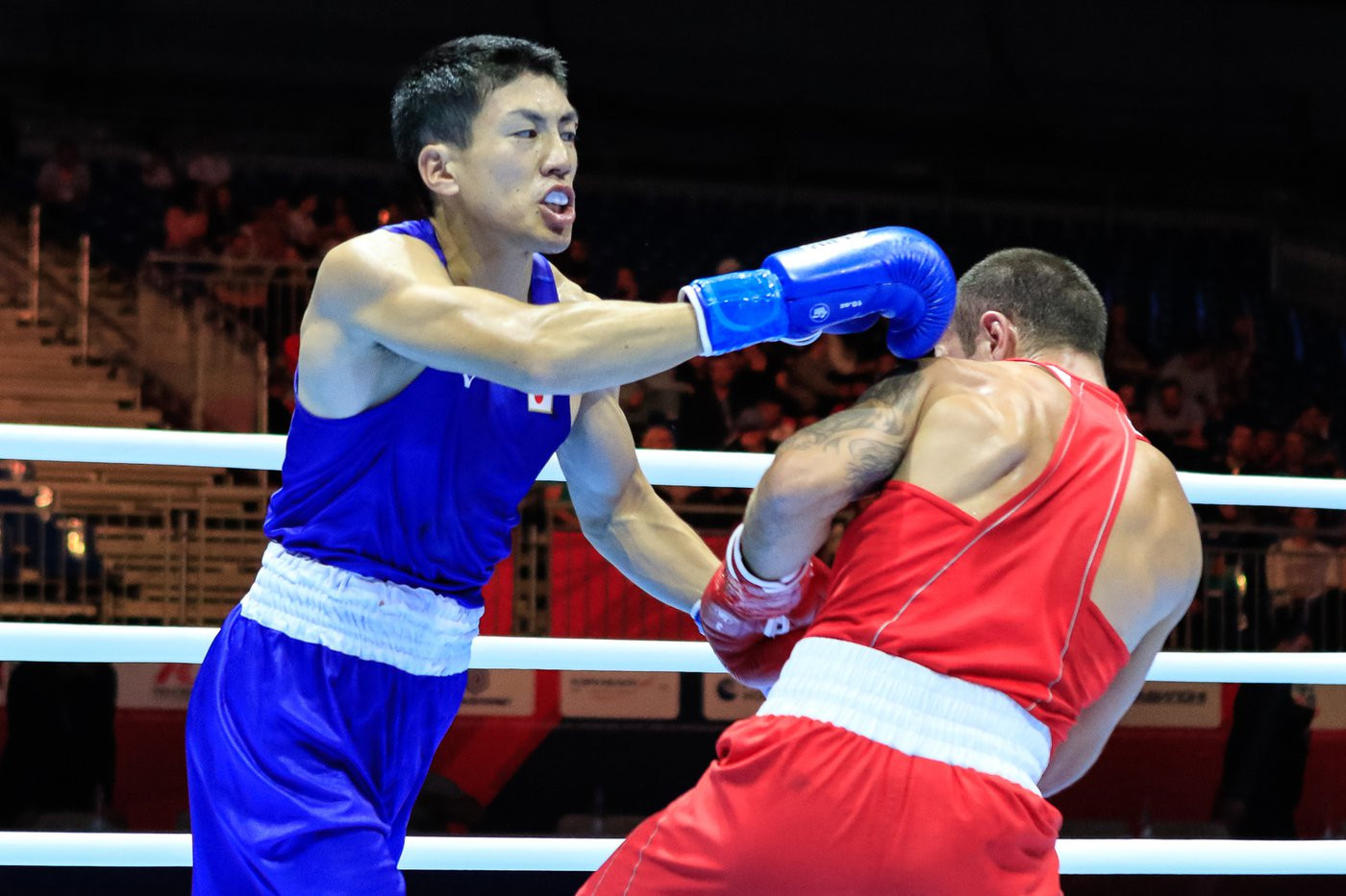 Daisuke Narimatsu of Japan defeated Otar Eranosyan 4-0, knocking the light welterweight fifth seed out of the competition ©Yekaterinburg 2019