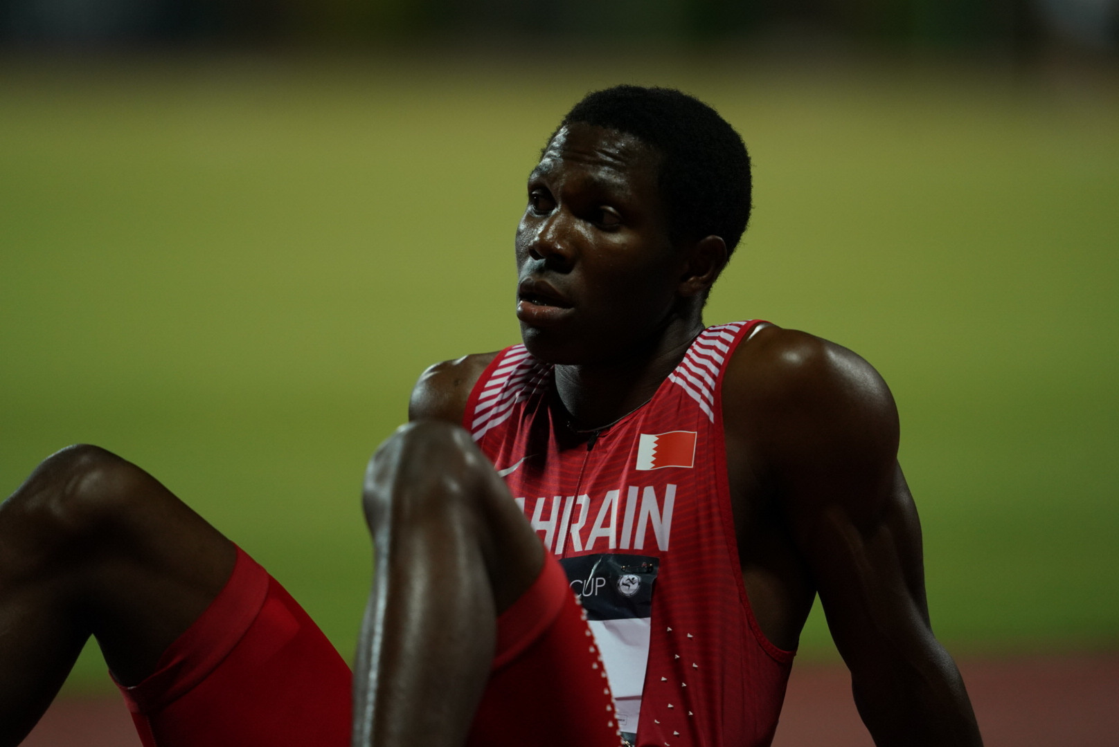 Bahrain's Musa Isah gets his breath back after claiming silver in the men's 400m ©GSA/ Mine Kasapoglu