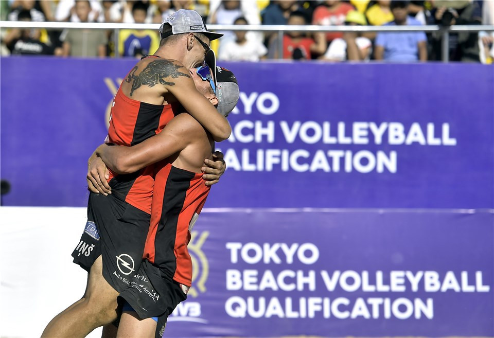 Latvia's Martin Plavins and Edgars Tocs also secured their Olympic spot by winning their qualifying final ©FIVB