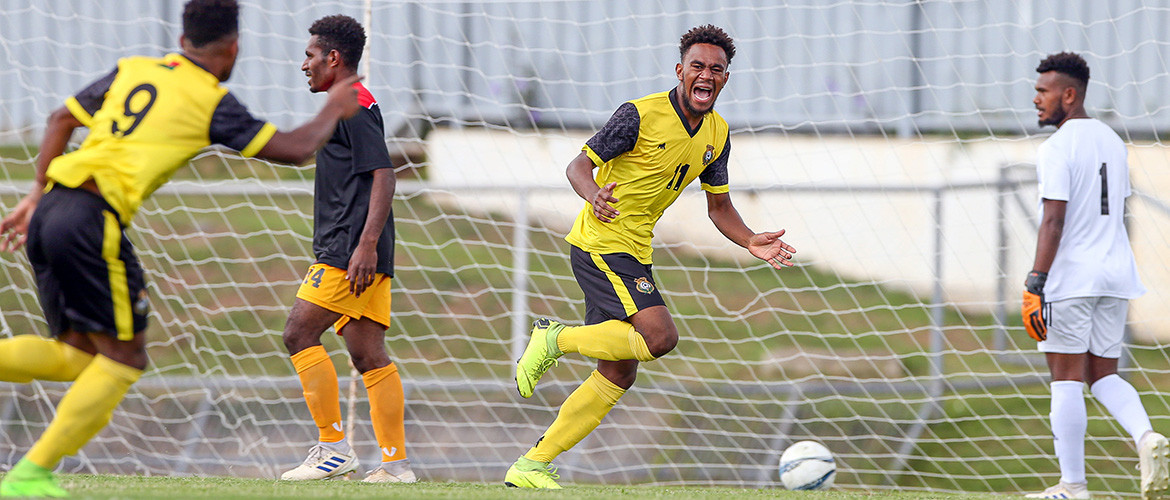 Vanuatu's Azariah Soromon celebrates his first goal in a 3-1 win over Papua New Guinea ©OFC