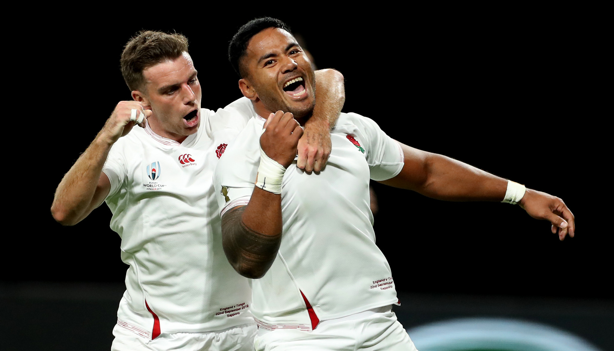 Manu Tuilagi, right, scored a pair of first half tries for England as they beat Tonga ©Getty Images