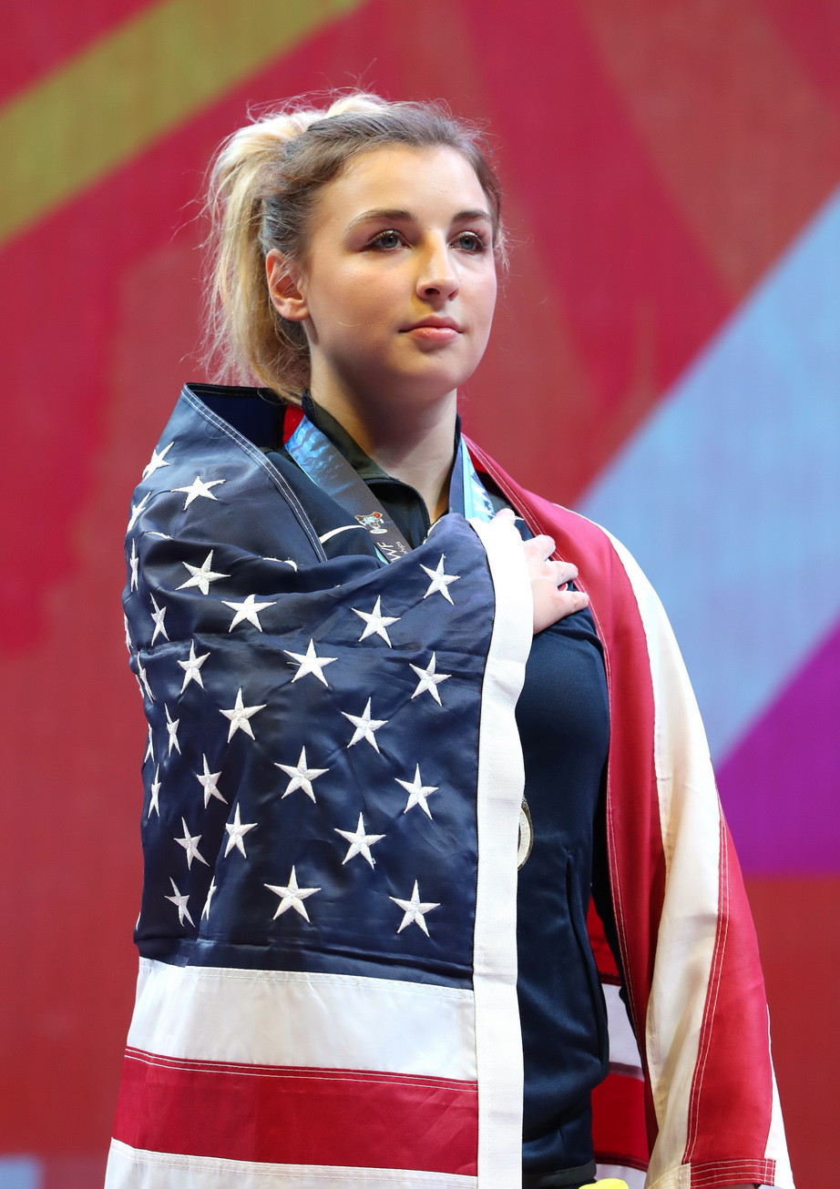 Katherine Nye led the way on a historic day for the United States at the IWF World Championships ©IWF