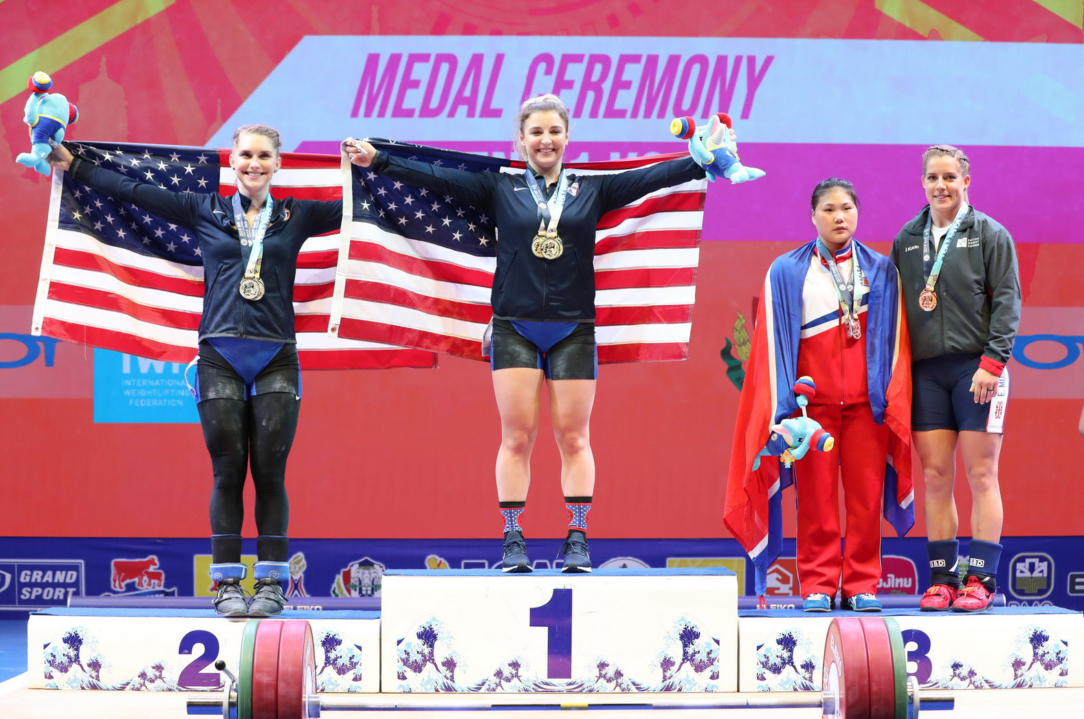 The United States' Katherine Nye held off compatriot Mattie Rogers to secure a clean sweep of the women's 71 kilograms gold medals on day six of the International Weightlifting Federation World Championships in Thai city Pattaya ©IWF