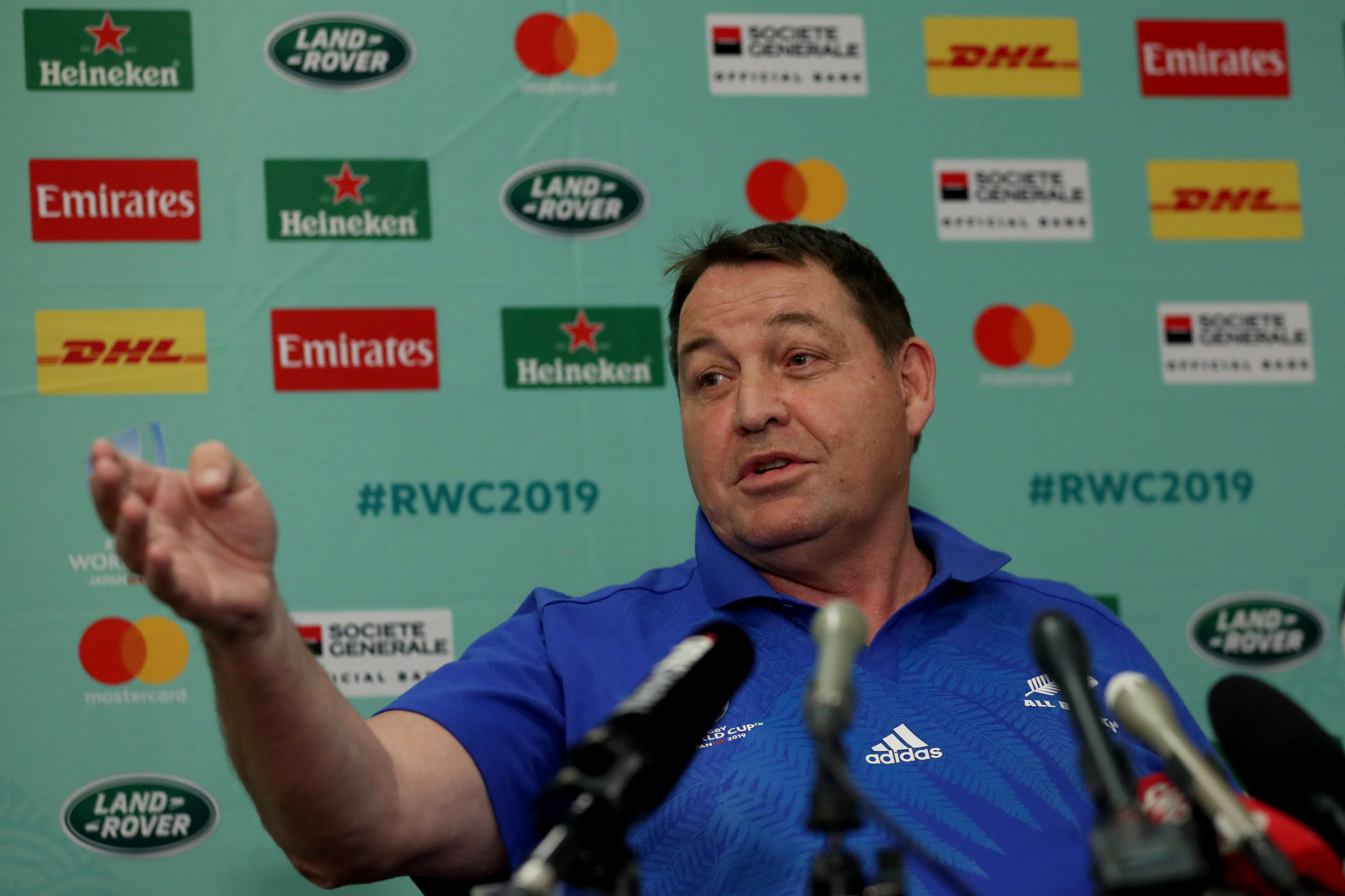 New Zealand coach Steve Hansen cut a happy figure at his press conference, following their win over South Africa on Saturday ©Getty Images