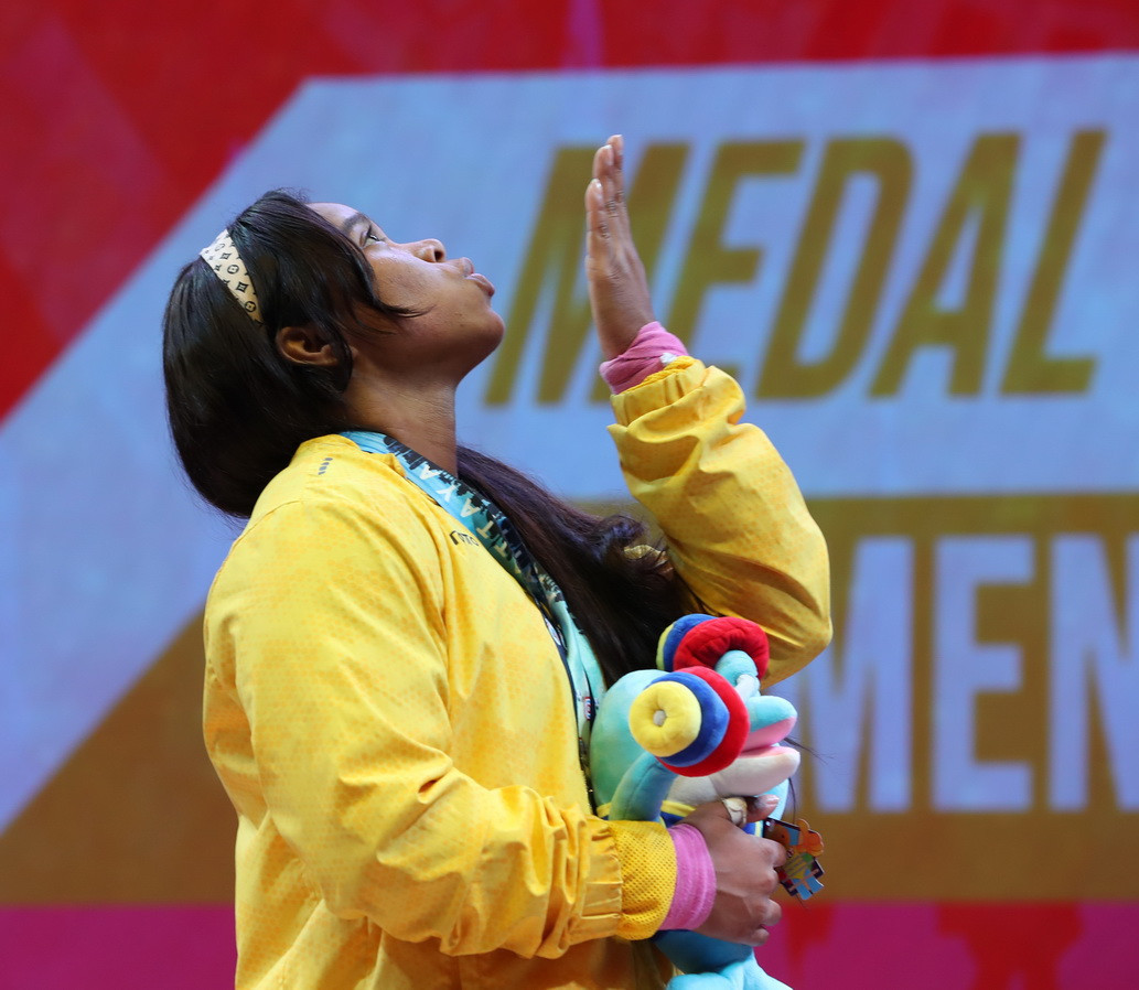 Colombia's Leidy Yessenia Solis Arboleda stood atop the women's 81 kilograms podium on day eight of the International Weightlifting Federation World Championships in Thai city Pattaya ©IWF