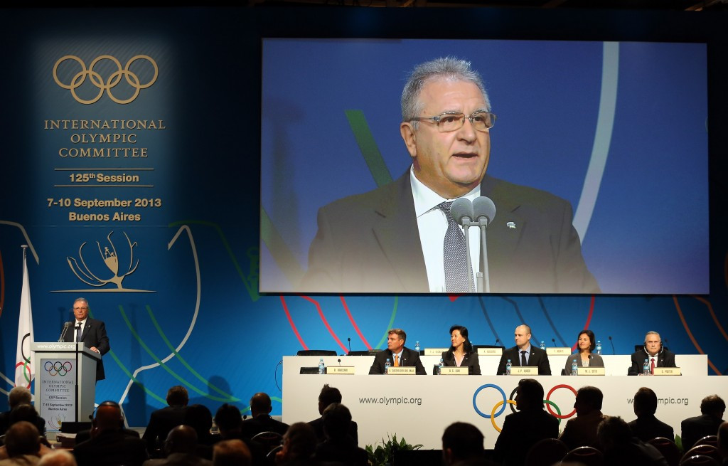 WBSC President Riccardo Fraccari, pictured unsuccessfully presenting the sport at the 2013 IOC Session in Buenos Aires, apears confident in the sports' prospects for Tokyo 2020 ©Getty Images