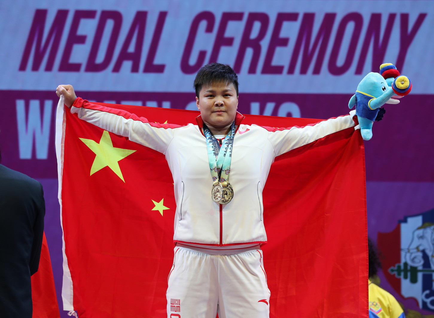 China’s Wang Zhouyu claimed a hat-trick of gold medals in the women's 87kg event ©IWF