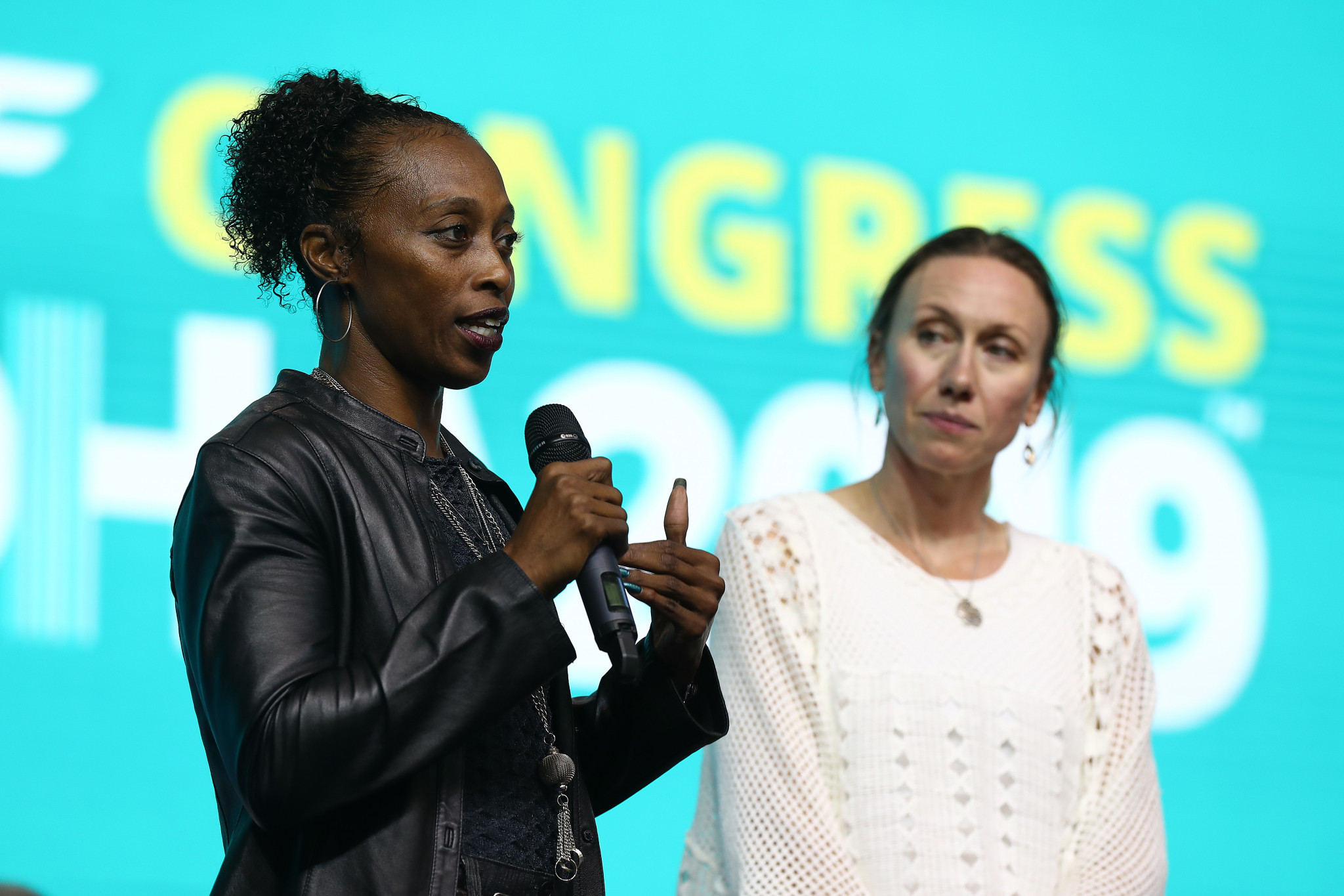 America's three-time Olympic and five-time world champion Gail Devers took part in a special convention held to address key issues in athletics ©Getty Images
