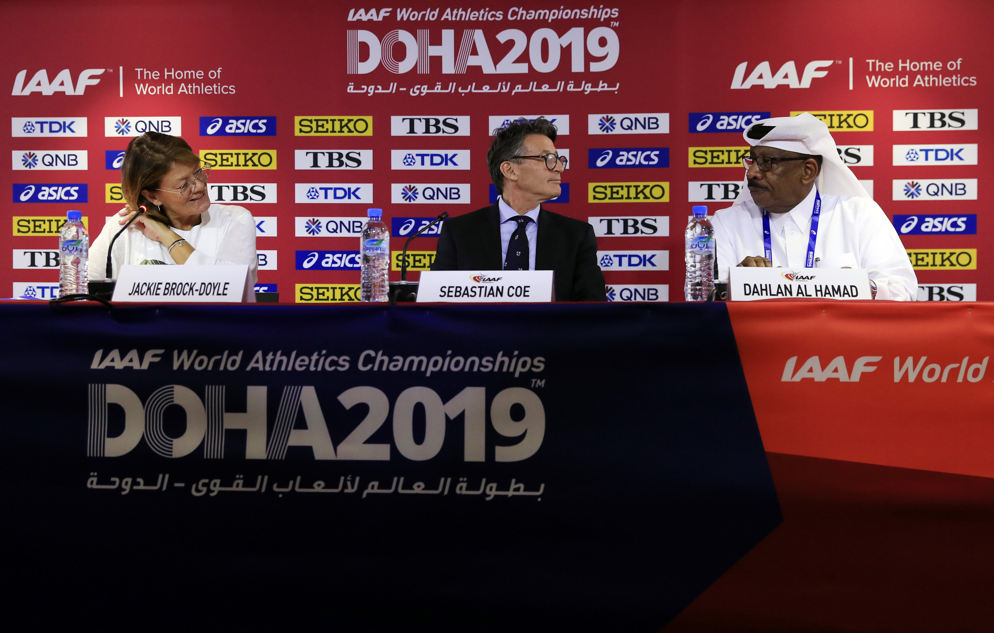 IAAF President Sebastian Coe and his Asian Athletics Association counterpart, Qatar's Dahlan Al Hamad, held a final press conference to discuss preparations ©Getty Images