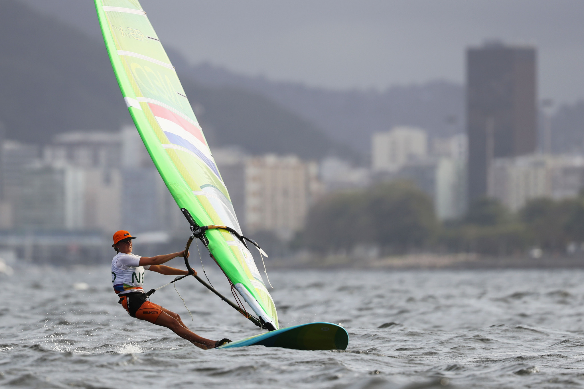 The Netherlands' Lilian de Geus maintained her overall lead on a tough day for the women at the RS:X World Championships in Torbole ©Getty Images