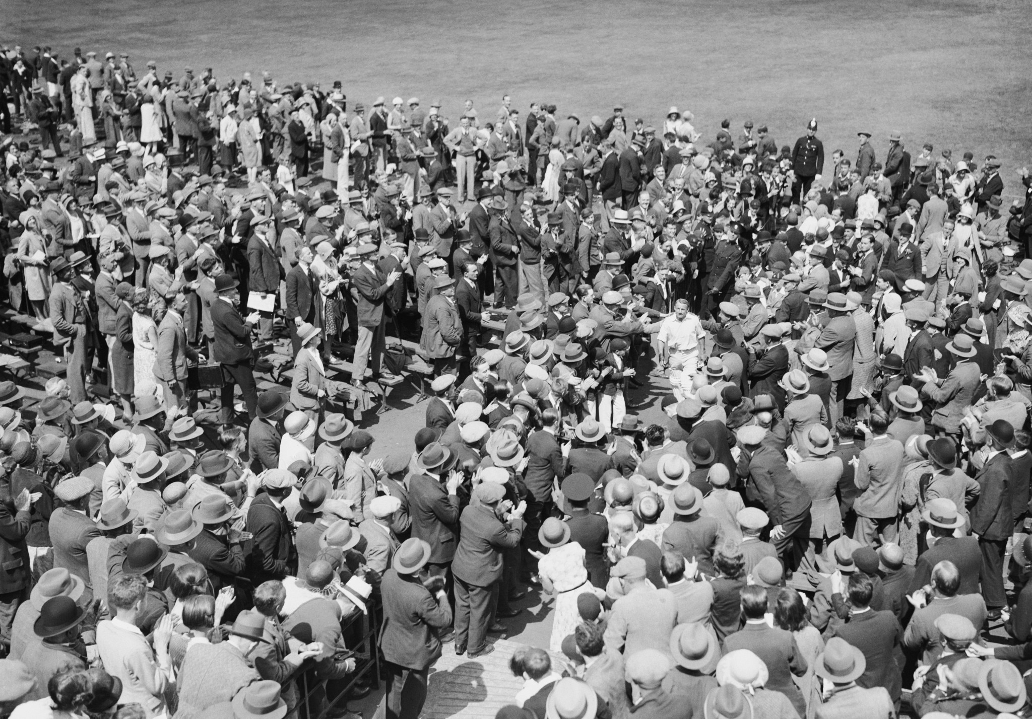 Crowds congratulate Donald Bradman after hitting a world record score of 334 against England at Headingley ©Getty Images/Hulton Archive