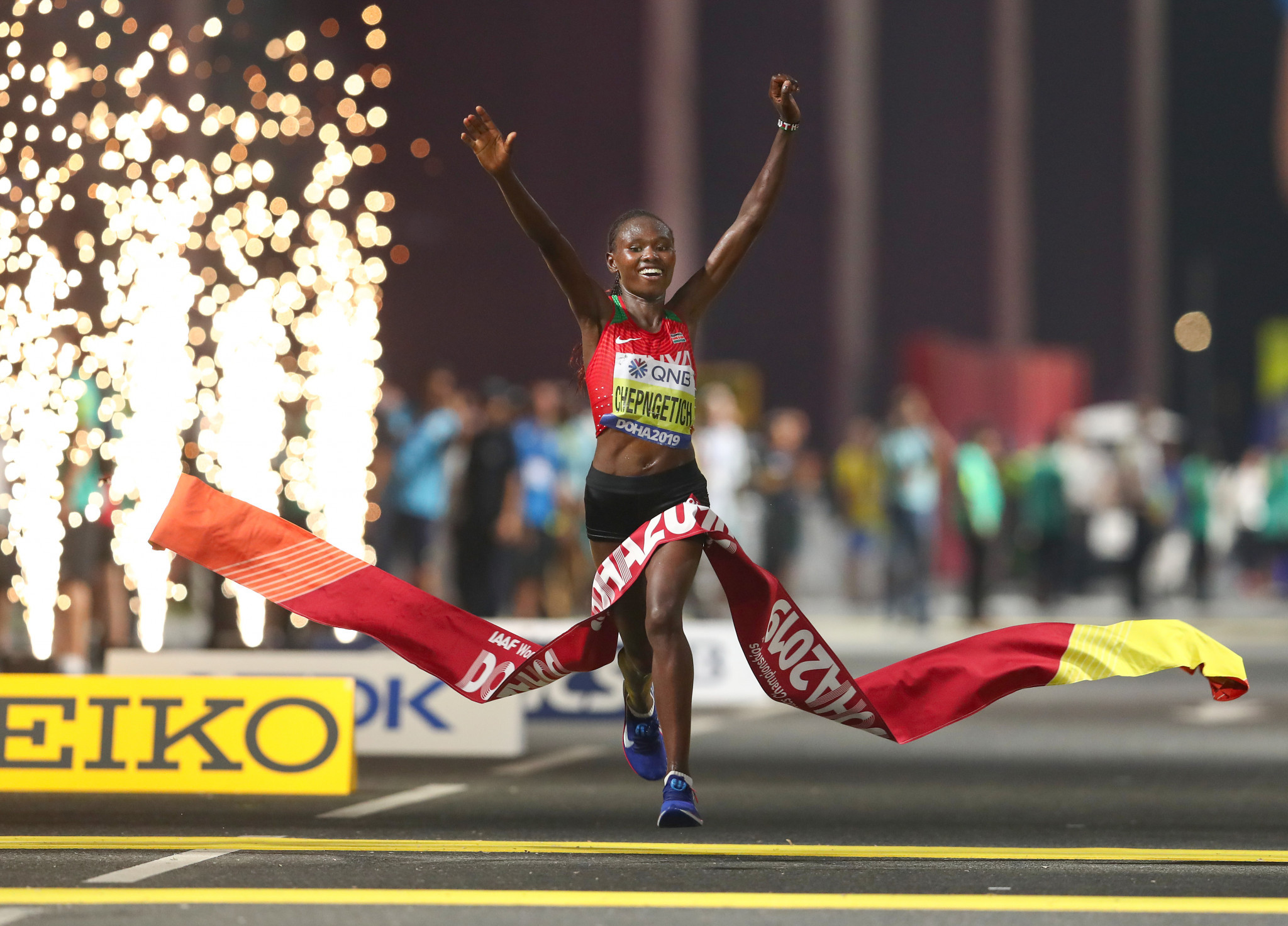 Gold for Chepngetich in Doha as 28 drop out of women's marathon due to stifling heat