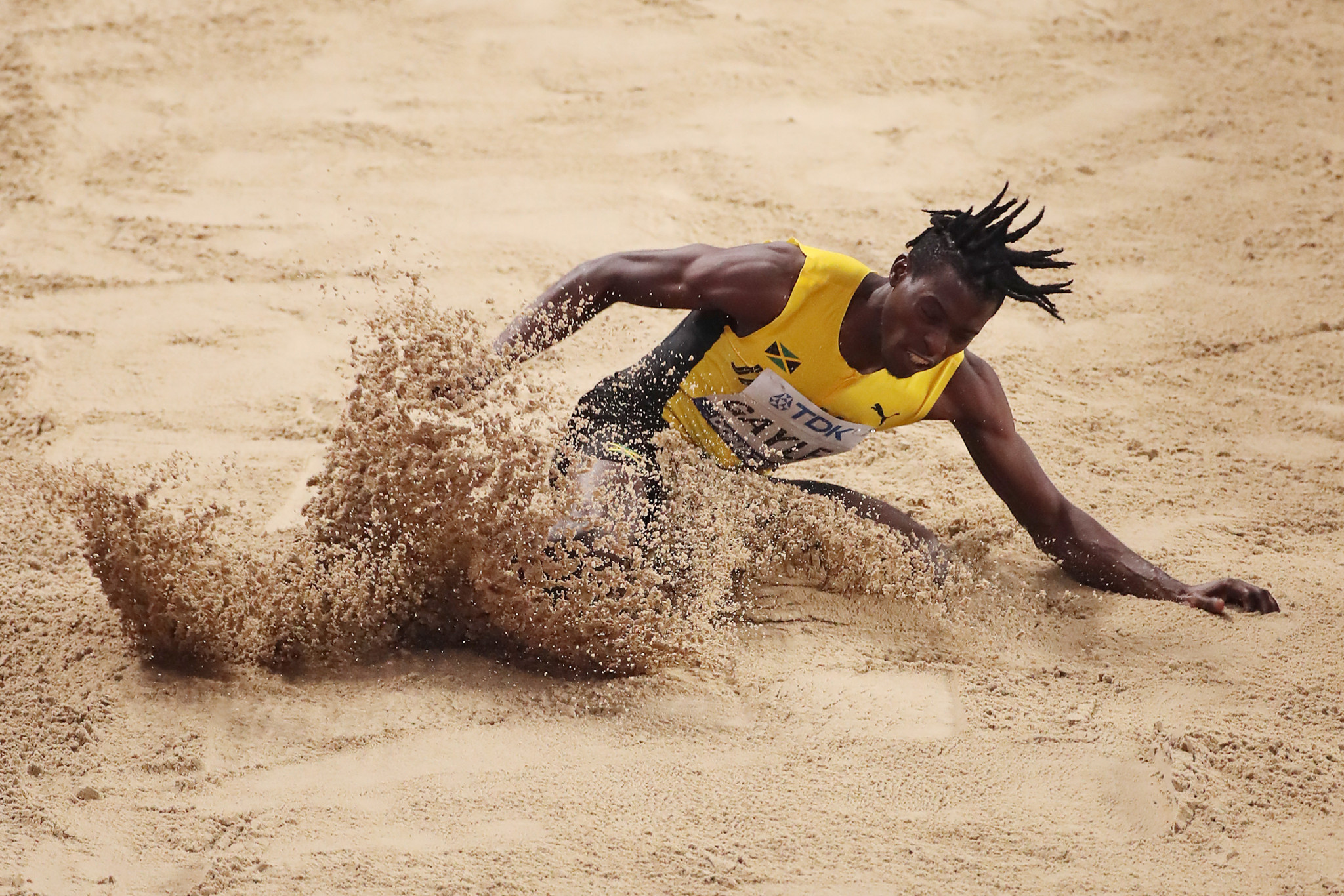 Tajay Gayle of Jamaica surpassed expectations and won the long jump with the best performance for 10 years ©Getty Images