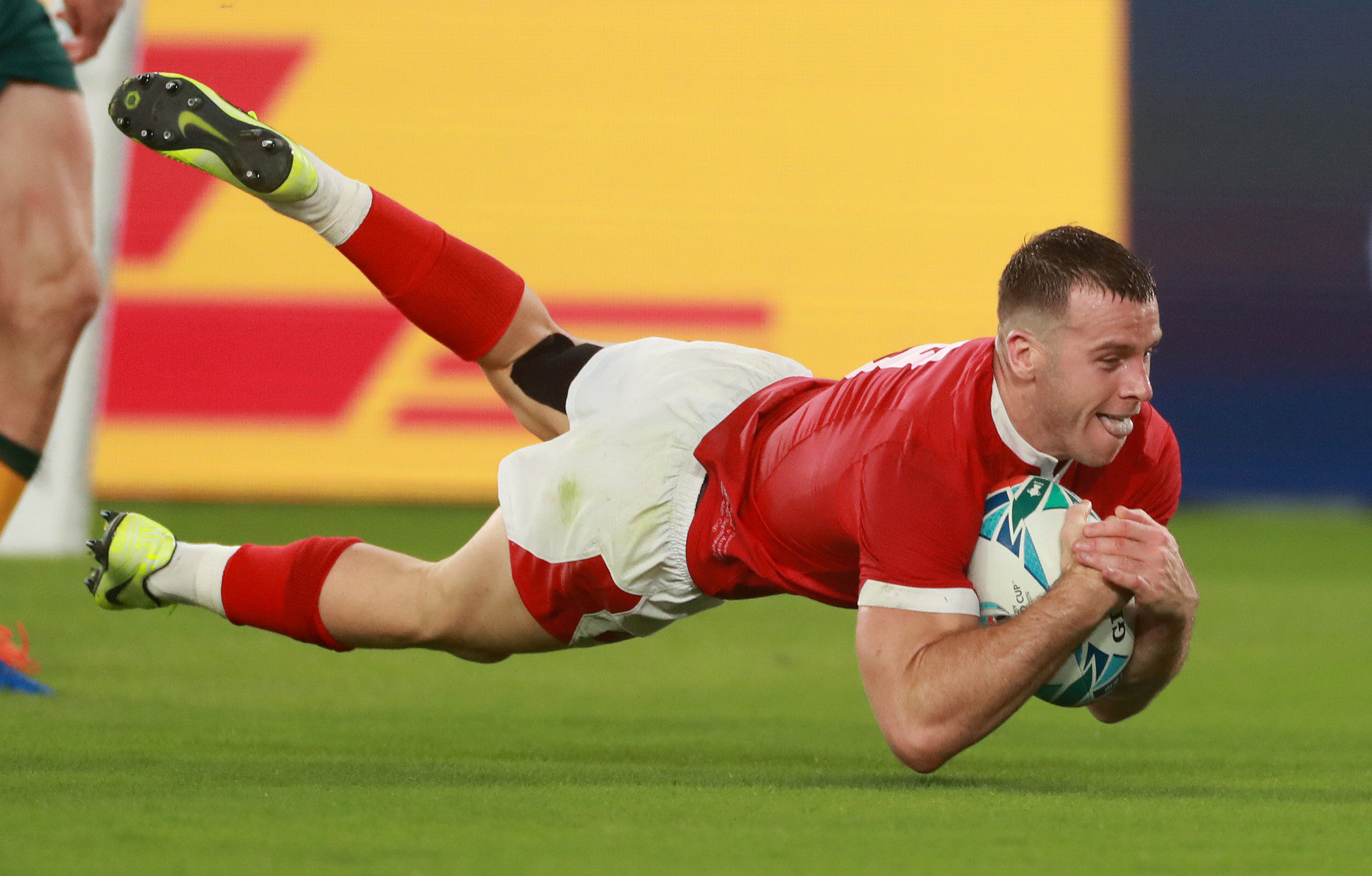Wales claimed a famous Rugby World Cup win over Australia with Gareth Davies among their try scorers ©ITG
