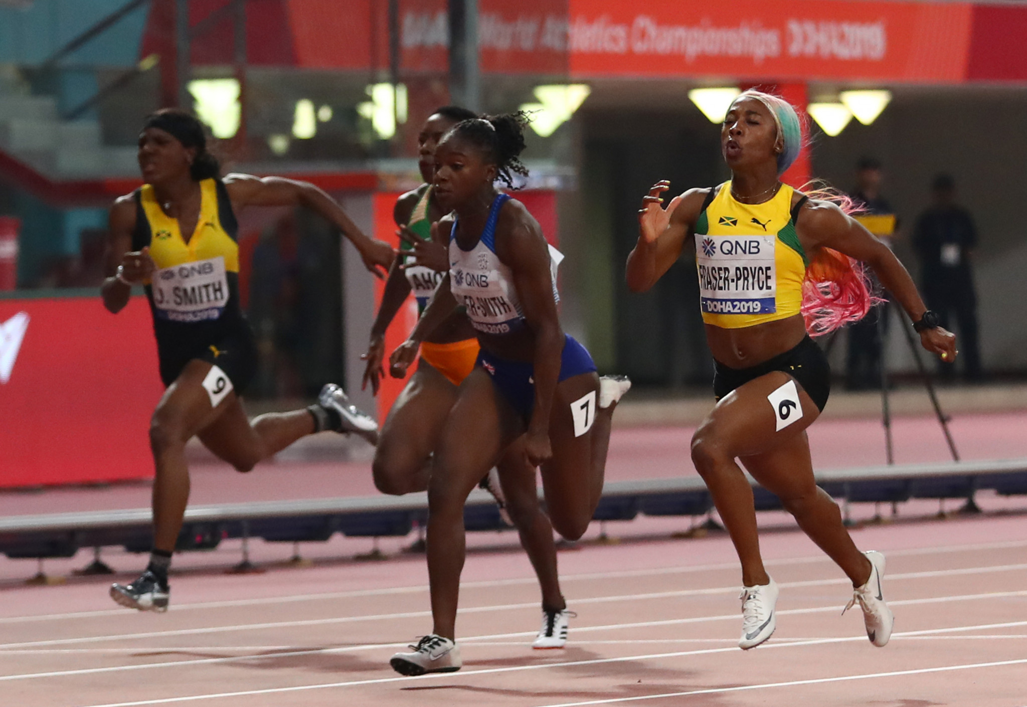 The Jamaican was pushed all the way by Britain's Dina Asher-Smith, who won the silver medal ©Getty Images