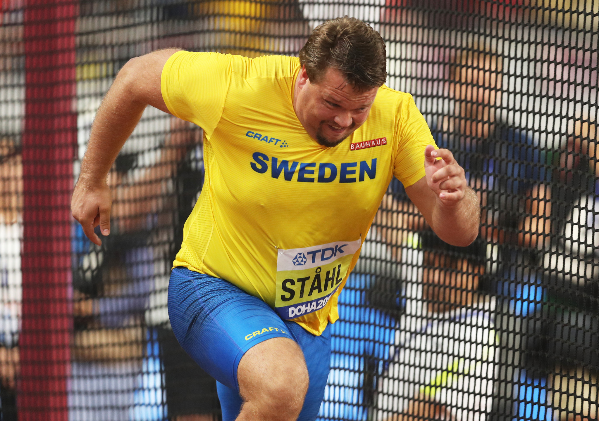 Sweden's Daniel Stahl did a fairly good impression of a top-class sprinter as he celebrated his victory in the discus ©Getty Images