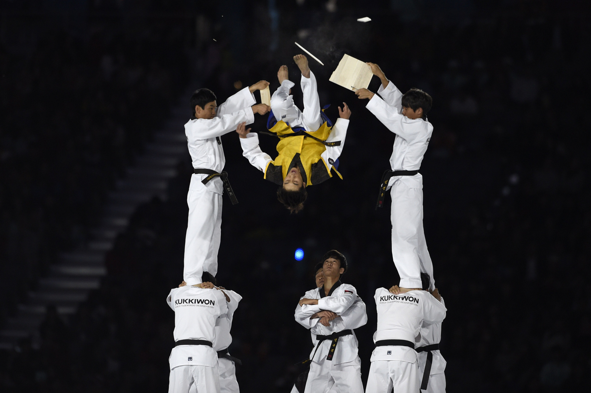Members from the Kukkiwon Taekwondo headquarters performed at the closing ceremony of the 2014 Asian Games in Incheon in South Korea ©Getty Images 